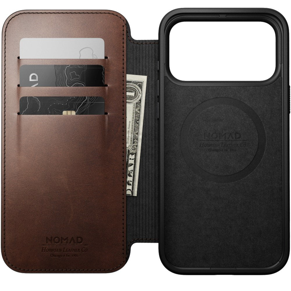 iPhone 18 Pro Max Nomad Modern Horween Leather Folio Case - MagSafe Kompatibel - Rustic Brown