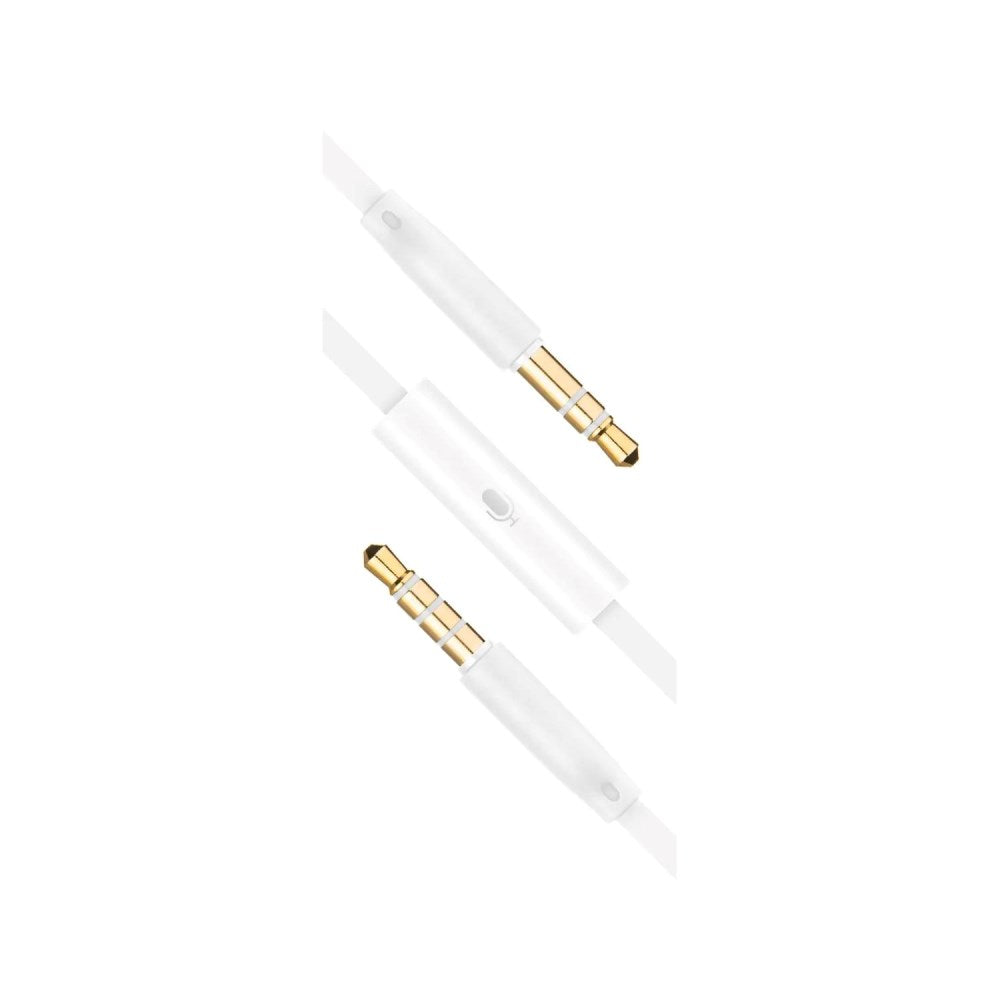 Fast AUX-Lydkabel med Mikrofon - 2 x 3,5 mm Minijack - 1 m - Hvit