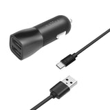 Fixed Dual Billader 15W m. 2 x USB-A og 1 x USB-A til USB-C Kabel - Svart