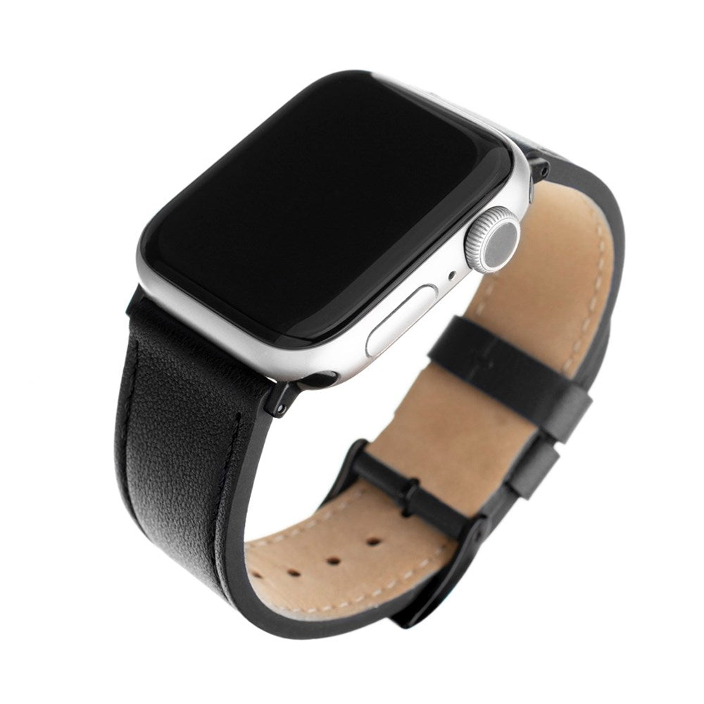 Fixed Apple Watch (42/44/SE/45/46/49mm) Ekte Skinn Reim - Svart