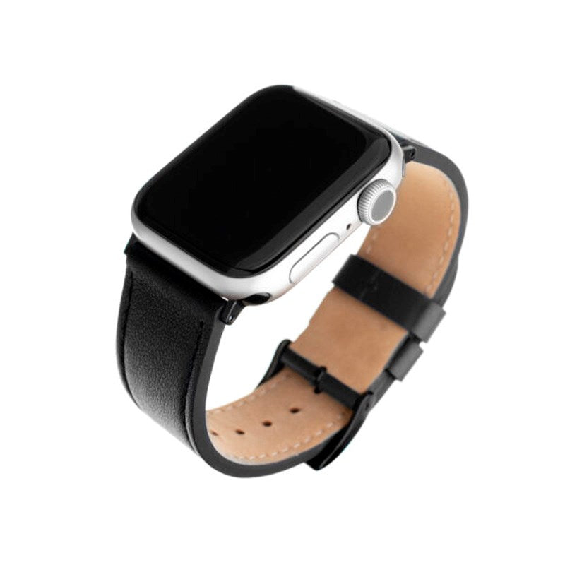 Apple Watch (38 / 40 / SE / 41 / 42mm) Fixed Ekte Skinn Rem - Svart