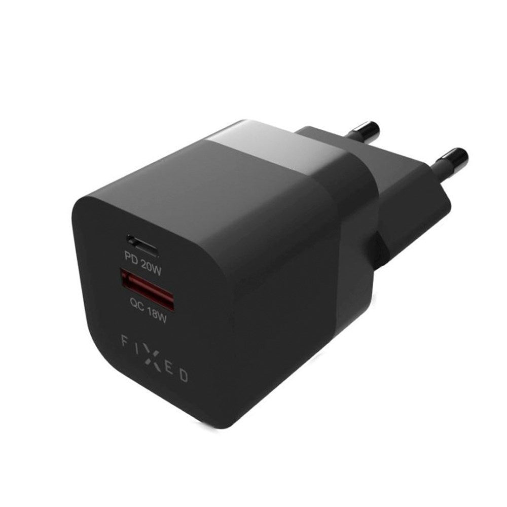 Fixed Mini Vegglader 20W m. USB-A & USB-C - Svart