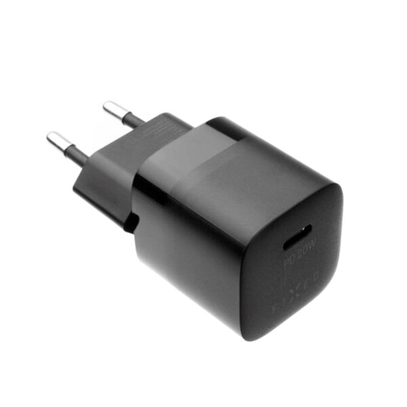 Fixed Mini Vegglader m. 1x USB-C / 1x USB-C Kabel 20W - 1m - Svart