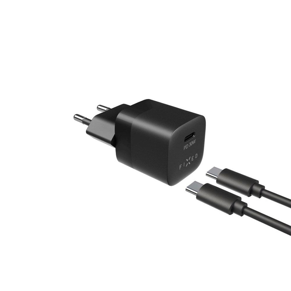 Fixed 30W USB-C PD Fast Vegglader med USB-C til USB-C Kabel - Svart