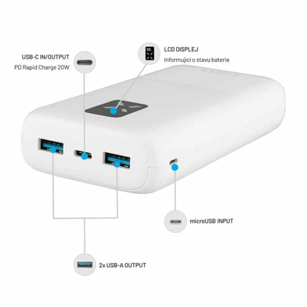 Fixed Zen 20 2 x USB-A 1 x USB-C PD 20W Power Bank 20,000 mAh - Hvit