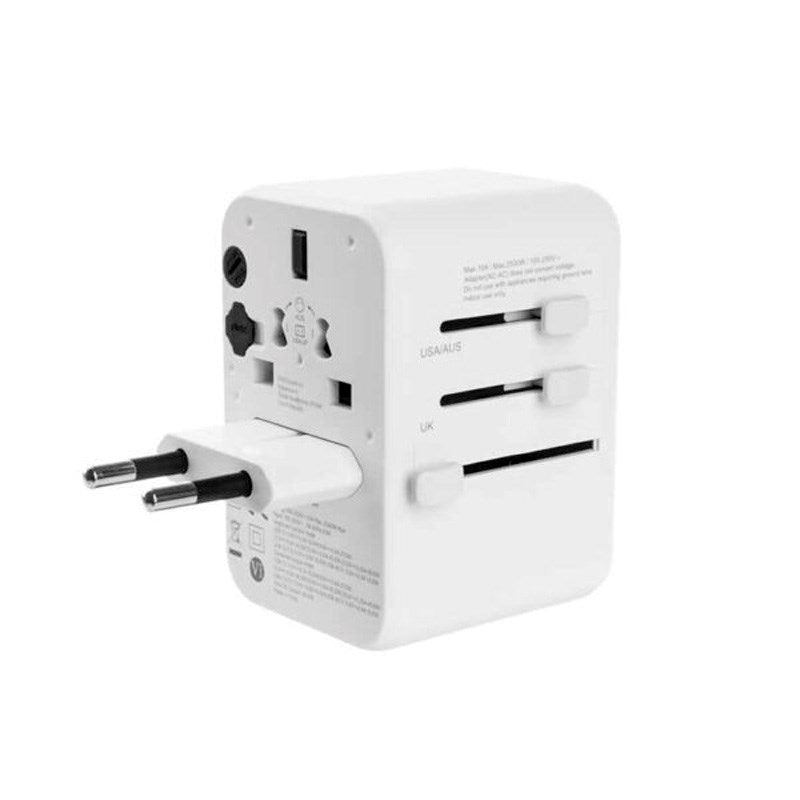 Fixed Universal Reise Adapter 65W EU / UK / USA / AUS - Hvit