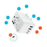 Fixed Universal Reise Adapter 65W EU / UK / USA / AUS - Hvit