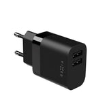 Fixed Vegglader m. 2x USB-A / 1x USB-C Kabel 17W - 1m - Svart