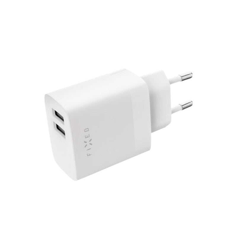 Fixed Vegglader m. 2x USB-A / 1x Lightning Kabel 17W - 1m - Hvit