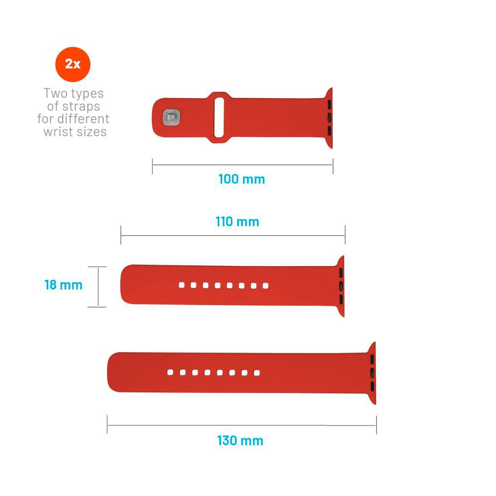 Fixed Apple Watch (38/40/SE/41/42mm) Sporty Silikonremsett - Rød