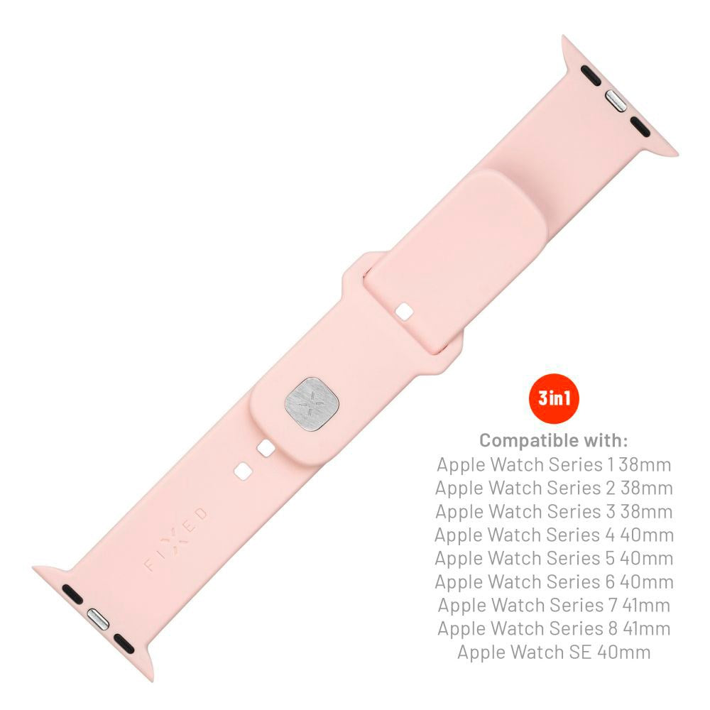 Fixed Apple Watch (38/40/SE/41/42mm) Sporty Silikonremsett - Rosa