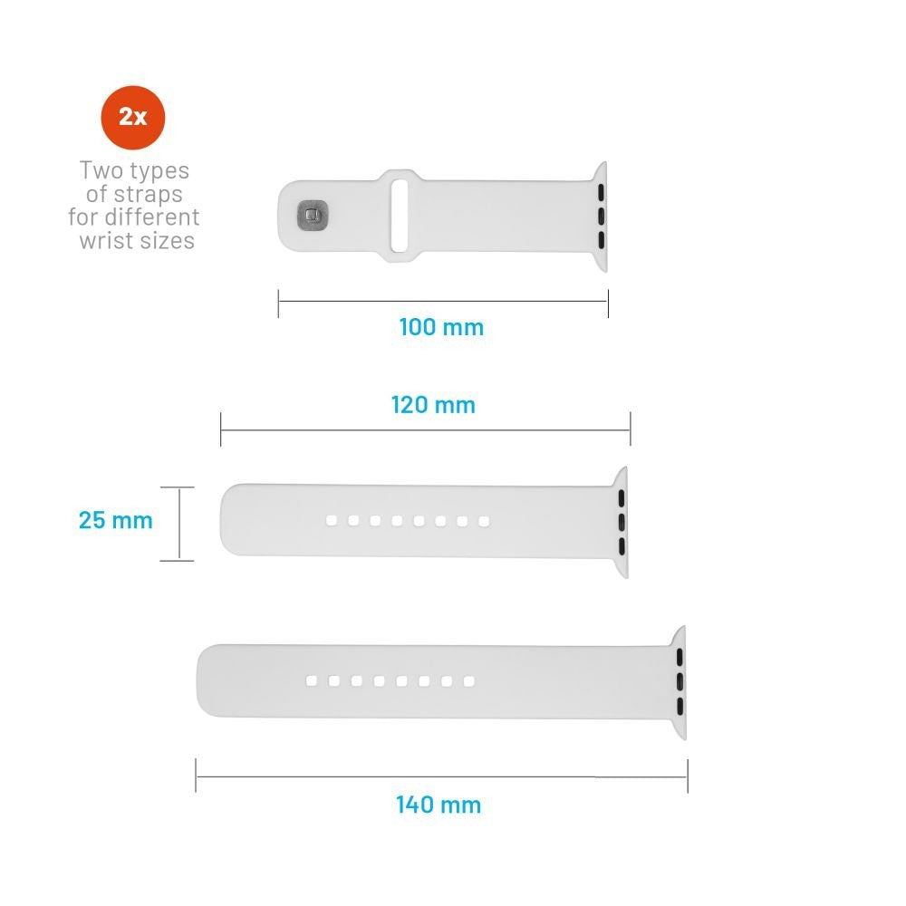 Fixed Apple Watch (42/44/SE/45/46/49mm) Sporty Wide Silikonremsett - Hvit