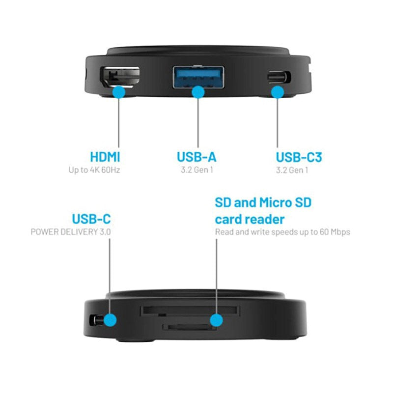 Fixed MagHub 7-i-1 USB-C Multiport med Trådløs Lading - Svart