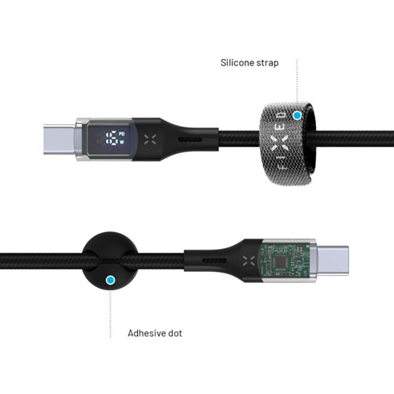 Fixed LED Display USB-C til USB-C PD-kabel 100W - 1.2m - Svart