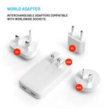 Fixed Slank Vegglader med 2 x USB-C & Reiseadapter - EU / UK / US / AUS - Hvit
