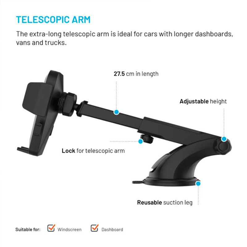Fixed Iconiq XXL (Maks. Mobilbredde: 5,3 - 8,3 cm) Dashbord- / Frontrutetelefonholder - Svart