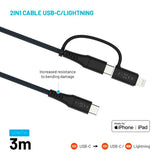 Fixed 2-i-1 60W USB-C til Lightning Kabel 3m - Svart