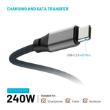 Fixed Magnetic USB-C til USB-C Kabel 240W - 1.2m - Svart