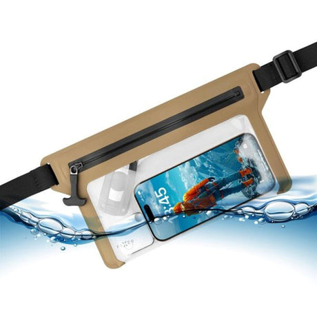 Fixed Vanntett Belteveske (Maks. Mobile Mål: 200 x 138 mm) - Beige / Gjennomsiktig