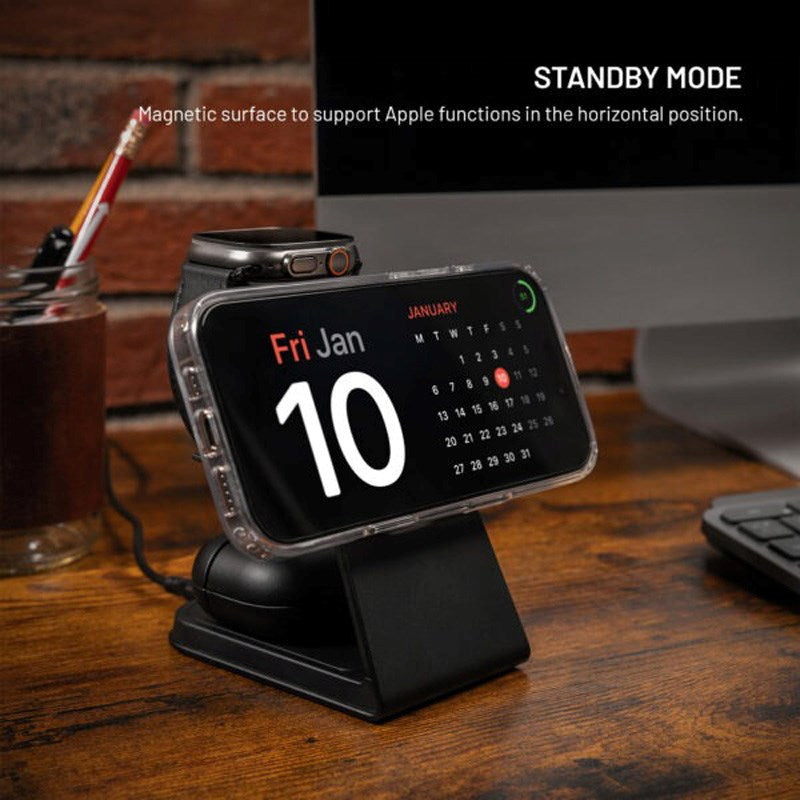 Fast 3-i-1 Trådløs Ladestasjon 15W - Smartphone / Apple Watch / AirPods - Svart