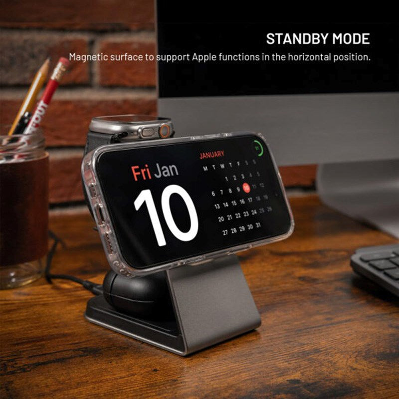 Fast 3-i-1 Trådløs Ladestasjon 15W - Smartphone / Apple Watch / AirPods - Titanium