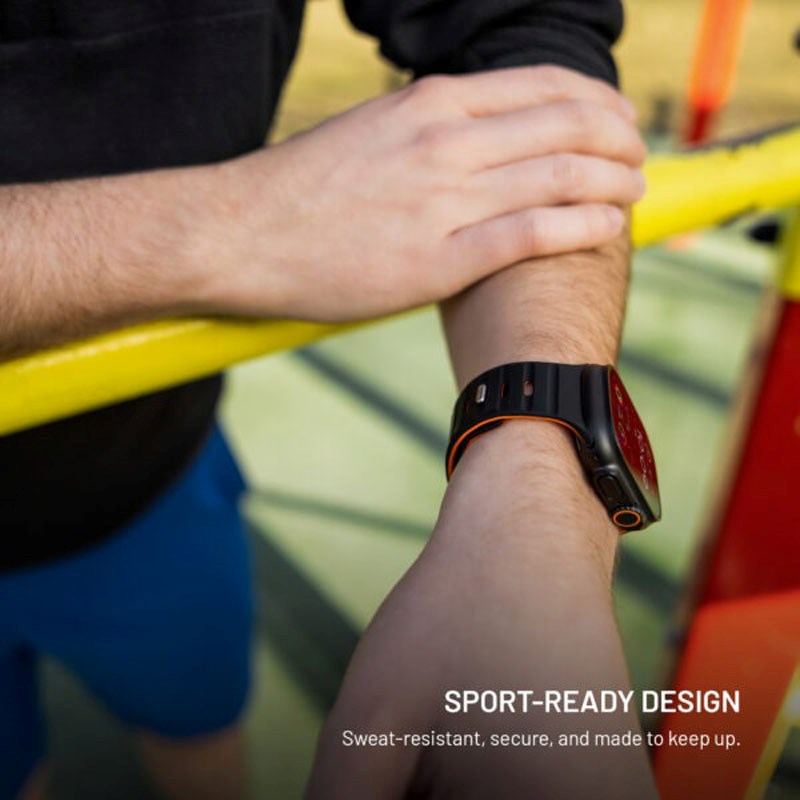 Apple Watch (42/44/SE/45/46/49 mm) Fixed Magnetisk Silikonrem – Svart / Oransje