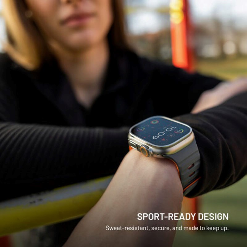 Apple Watch (42/44/SE/45/46/49 mm) Fixed Magnetisk Silikonrem – Grå / Oransje