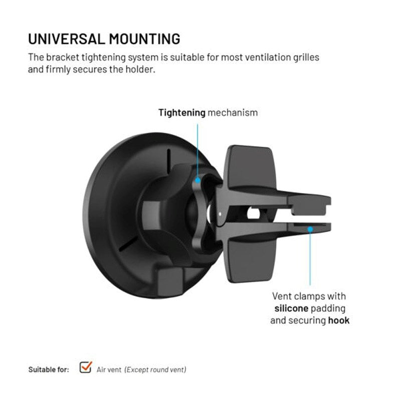 Fixed Mobiltelefonholder til Bil med 15W Trådløs Lading - Ventilasjonsgitter - Svart