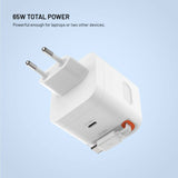 Fixed 65W USB-C Vegglader med Uttrekkbar USB-C Kabel – Hvit
