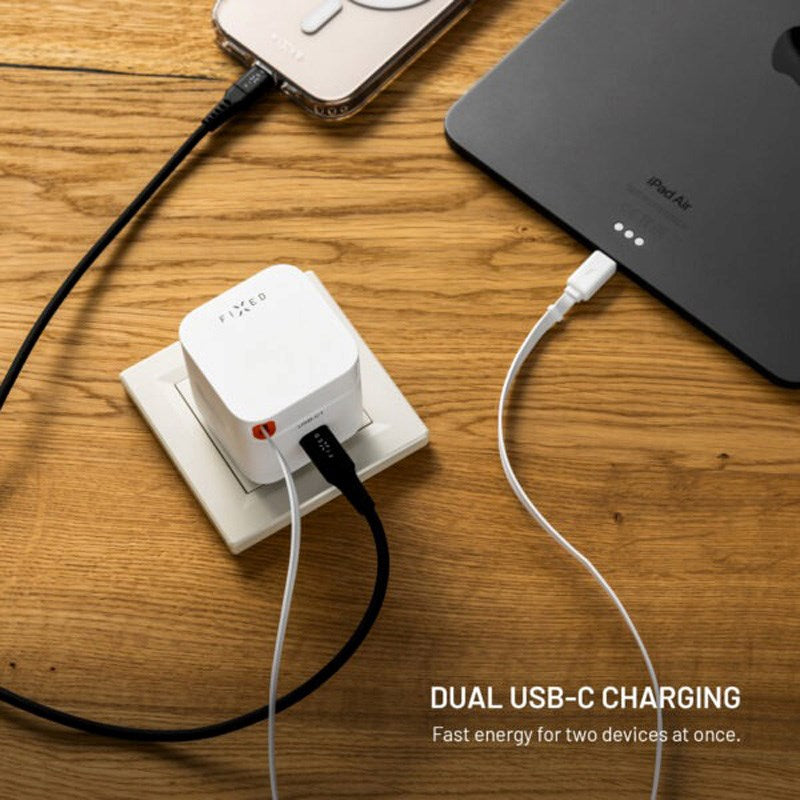 Fixed 65W USB-C Vegglader med Uttrekkbar USB-C Kabel – Hvit