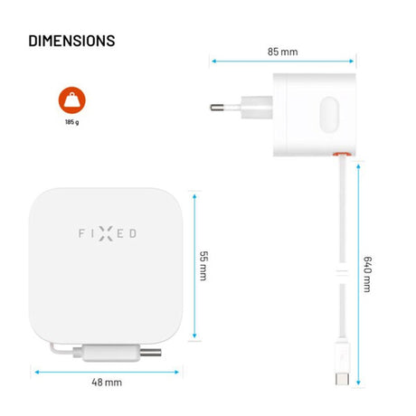 Fixed 65W USB-C Vegglader med Uttrekkbar USB-C Kabel – Hvit