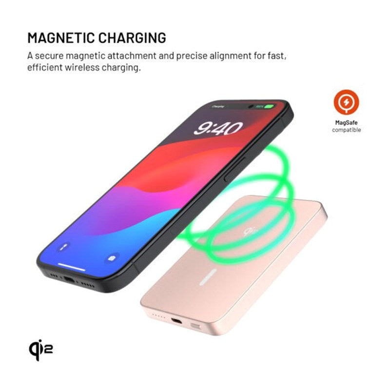 Fast MagZen Qi2 Trådløs Powerbank 5 000 mAh - Rosa