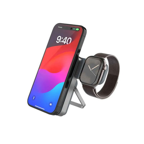 Fixed MagZen 5 20W Qi2 PowerBank m. Stativfunksjon & Apple Watch Lader - MagSafe Kompatibel - 5000 mAh - Grå
