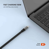 Fixed Uttrekkbar 100W USB-C til USB-C-Kabel - 1m - Svart