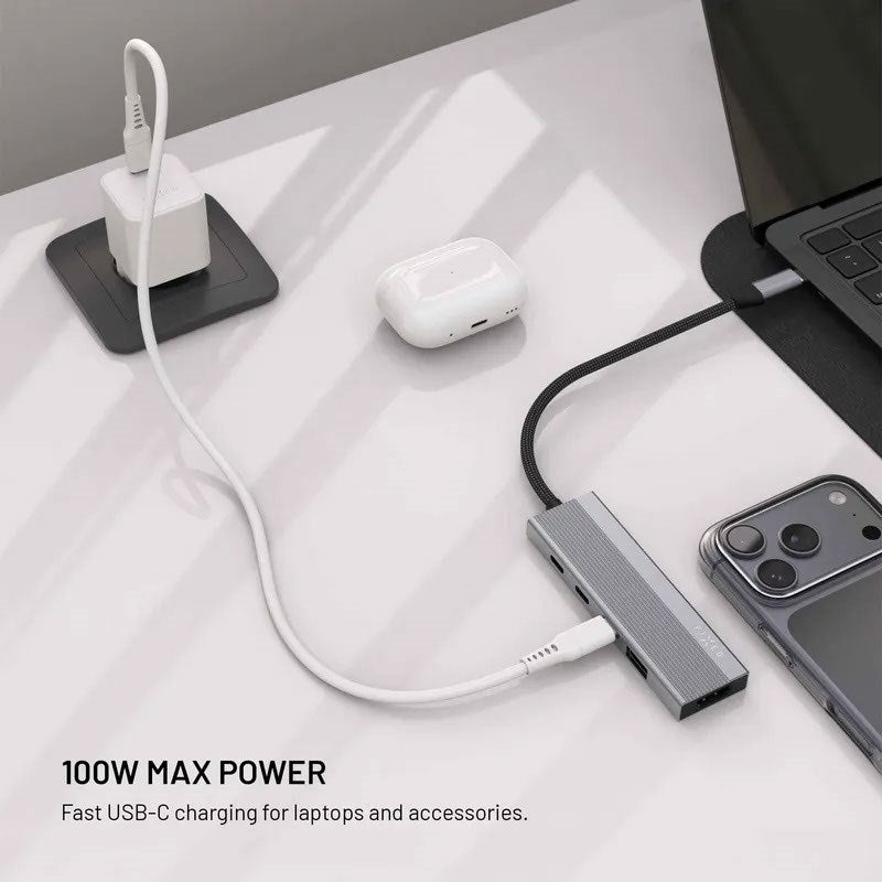 Fixed 5-i-1 USB-C Multiport med 3 x USB-C 1 x USB-A 1 x HDMI - Sølv