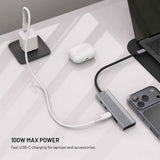 Fixed 5-i-1 USB-C Multiport med 3 x USB-C 1 x USB-A 1 x HDMI - Sølv