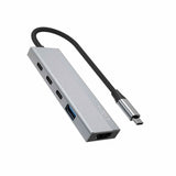 Fixed 5-i-1 USB-C Multiport med 3 x USB-C 1 x USB-A 1 x HDMI - Sølv