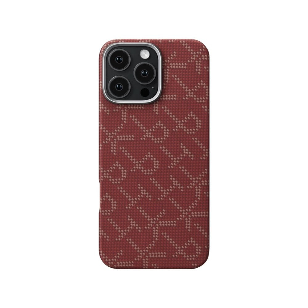 iPhone 16 Pro PITAKA Tactile Woven Deksel - MagSafe Kompatibel - Red / Gold