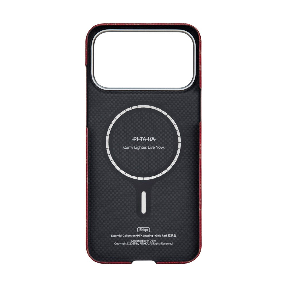 iPhone 17 Pro PITAKA Edge Monogram Deksel – MagSafe Kompatibelt – Gull / Rød