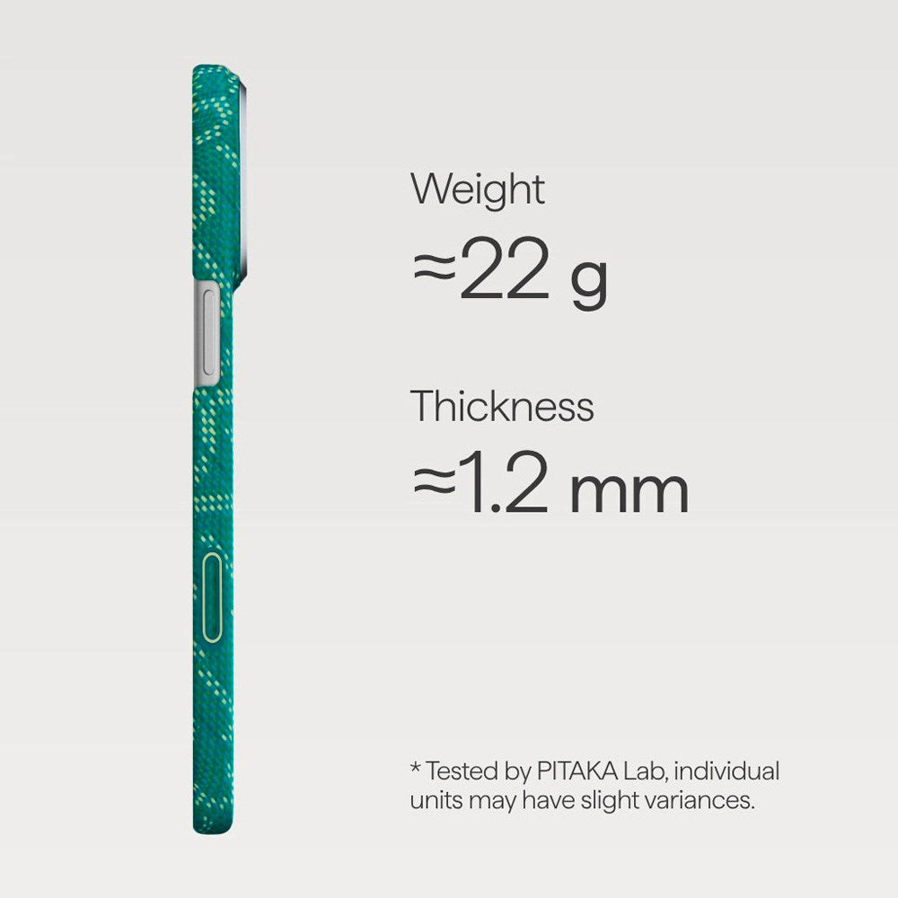 iPhone 17 Pro PITAKA Edge Monogram Deksel – MagSafe Kompatibelt – Gull / Grønn