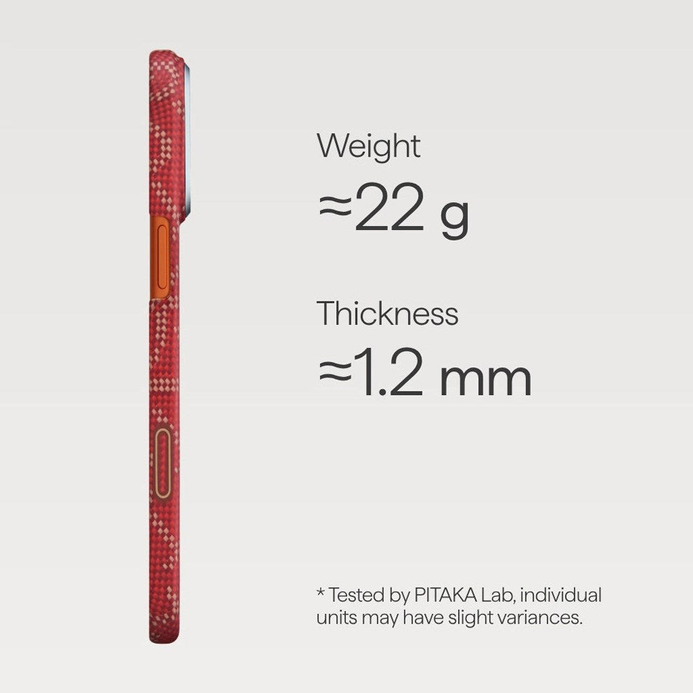 iPhone 17 Pro Max PITAKA Edge Monogram Deksel – MagSafe Kompatibelt – Gull / Rød