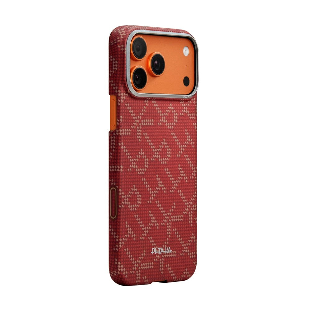 iPhone 17 Pro Max PITAKA Edge Monogram Deksel – MagSafe Kompatibelt – Gull / Rød