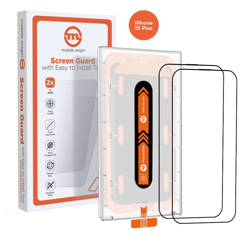 iPhone 15 Plus Mobile Origin Orange Screen Guard Beskyttelsesglass - 2 stk. - Gjennomsiktig