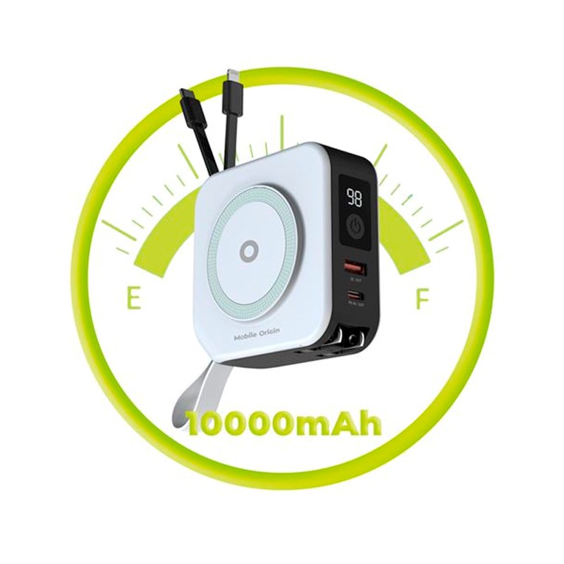 Mobile Origin Reise Lader m. Powerbank 10.000 mAh - MagSafe Kompatibel - Hvit