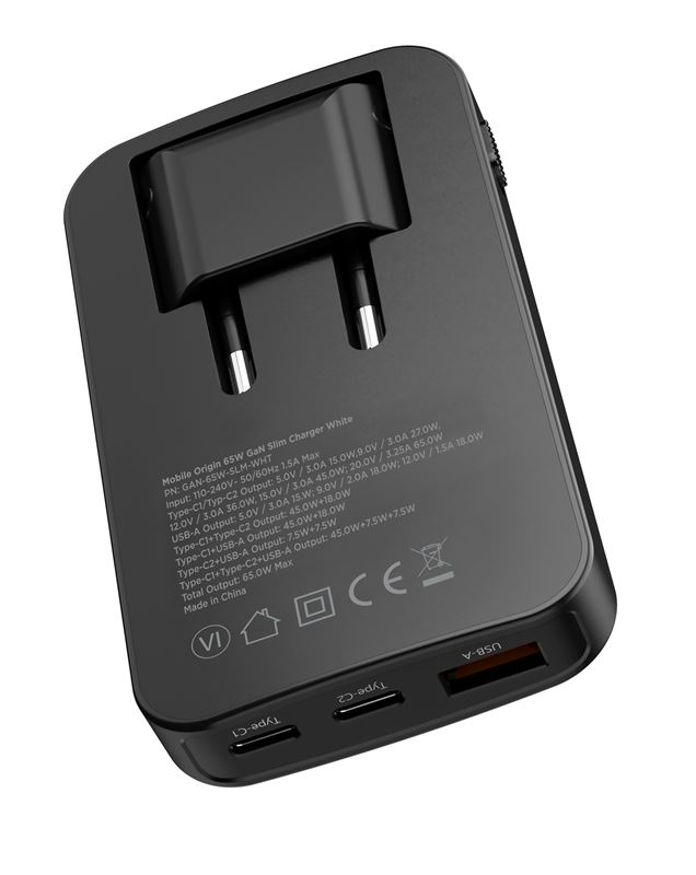 Mobile Origin Slim Charger 65W (2x USB-C, 1x USB-A) - Svart