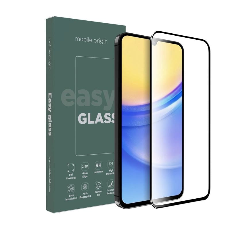 Samsung Galaxy A15 Mobile Origin EasyGlass Skjermbeskytter - Gjennomsiktig / Svart Kant