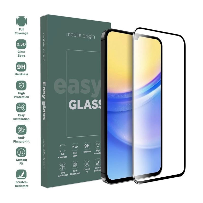 Samsung Galaxy A15 Mobile Origin EasyGlass Skjermbeskytter - Gjennomsiktig / Svart Kant