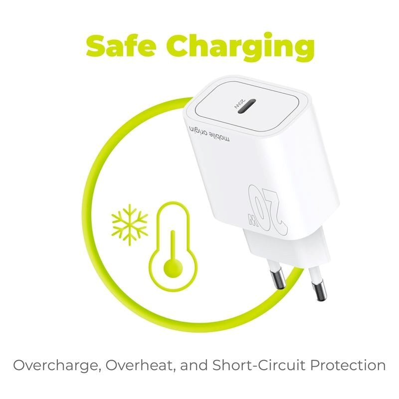 Mobile Origin PD (Power Delivery) 20W Vegglader med USB-C - Hvit