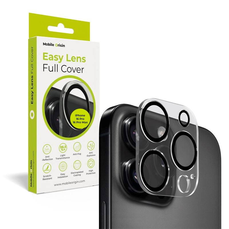 iPhone 16 Pro / 16 Pro Max Mobile Origin Herdet Glass Kameralinsebeskyttelse - Gjennomsiktig / Svart Kant