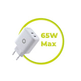 Mobile Origin GaN 65W Vegglader med 2 x USB-C - Hvit